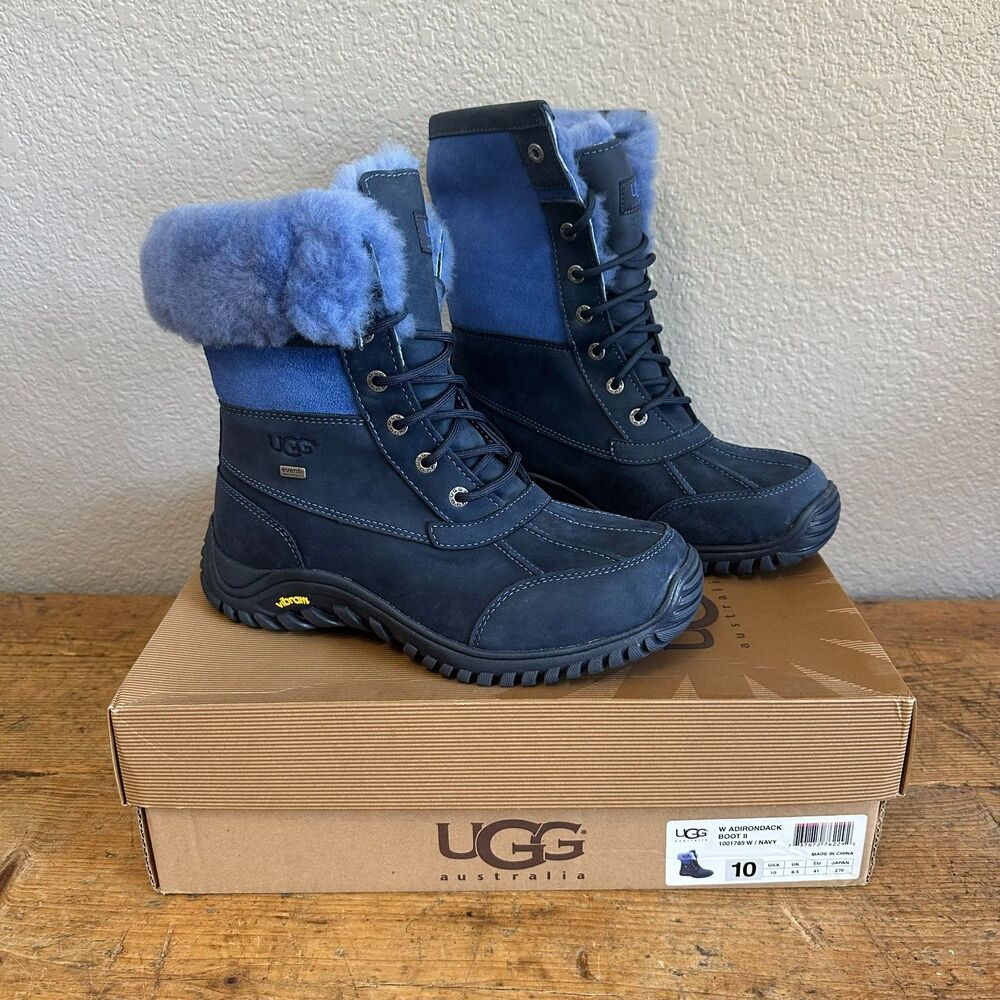 New UGG Australia Andirondack Navy Boots Winter Waterproof Fur Lined LaceUp Sz10